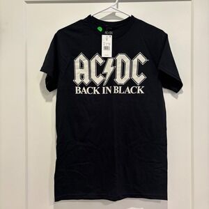 AC/DC Back in Black Graphic T-Shirt Mens Small Black Short Sleeve Rock Band Tee